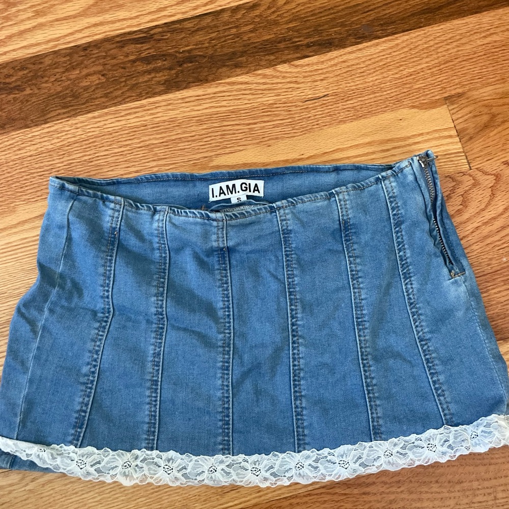 I.AM.GIA Denim Mini Skirt with White Lace